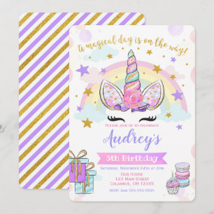 Unicorn Birthday Invitation Magical Party Glitter
