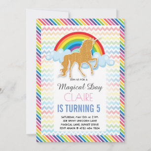 Unicorn Birthday invitation Magical Rainbow