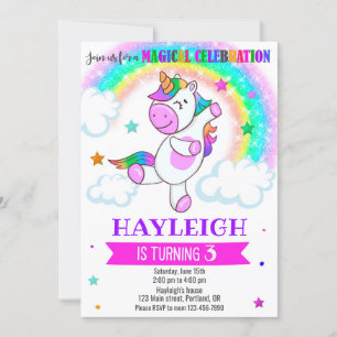 Unicorn birthday invitation Magical rainbow party