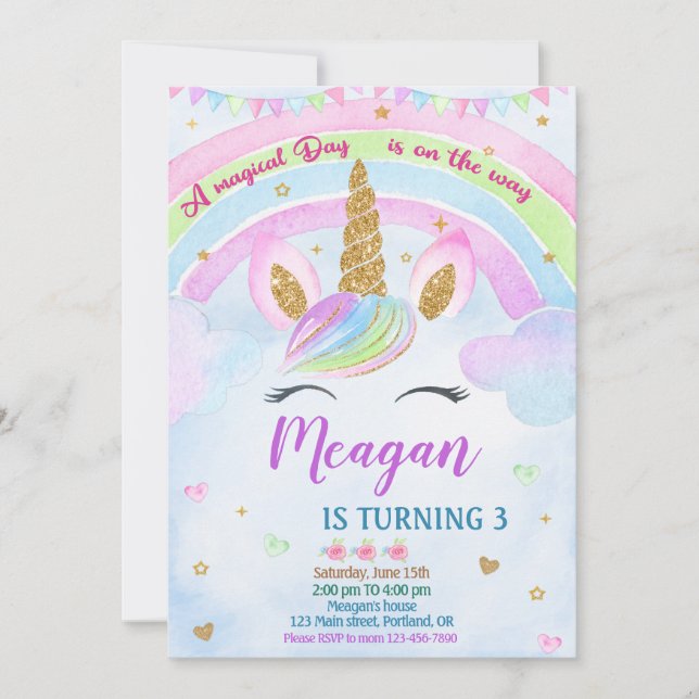 Unicorn birthday invitation Magical unicorn invite (Front)