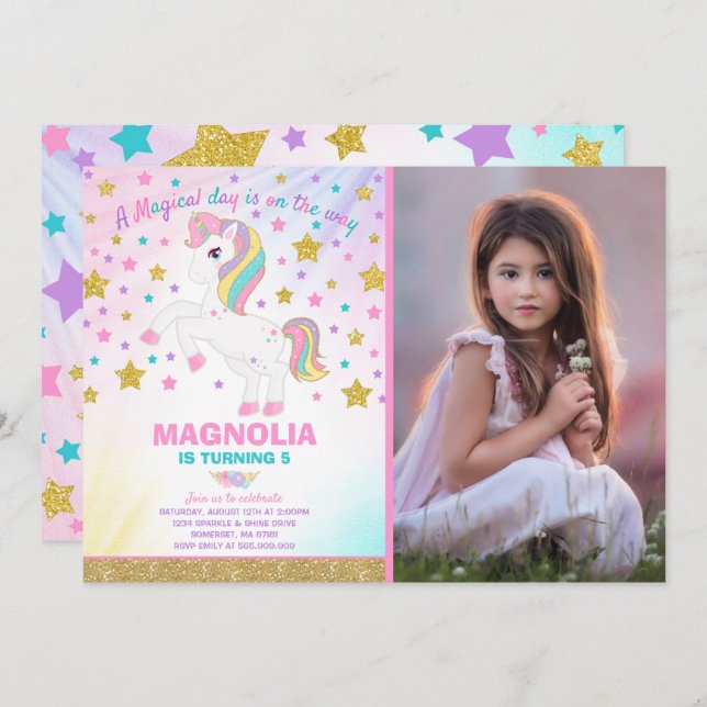 Unicorn Birthday Invitation Magical Unicorn Party (Front/Back)