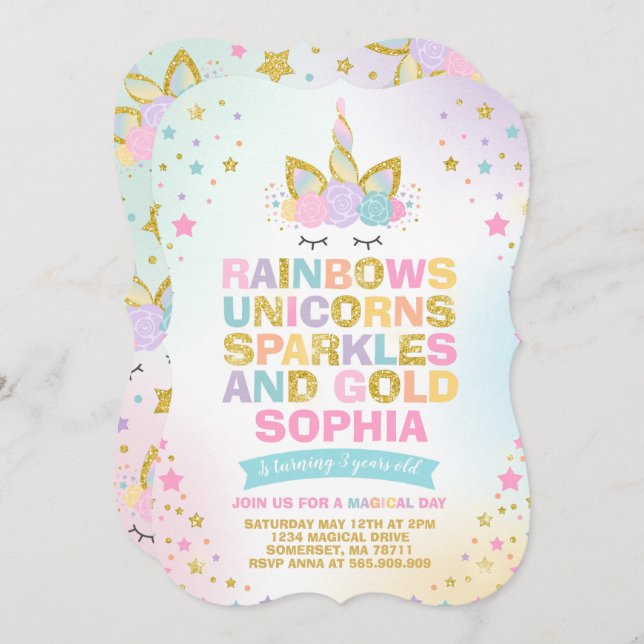 Unicorn Birthday Invitation Magical Unicorn Party (Front/Back)