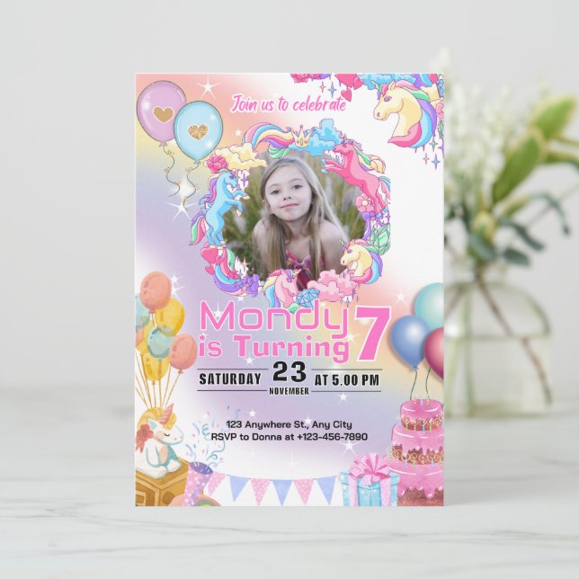 Unicorn Birthday Invitation Party (Standing Front)