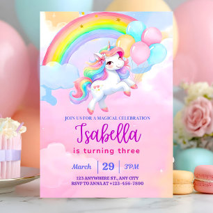 Unicorn Birthday Invitation, Pastel Rainbow Magica Invitation