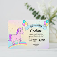Unicorn Birthday Invitation Pastel Rainbow Party