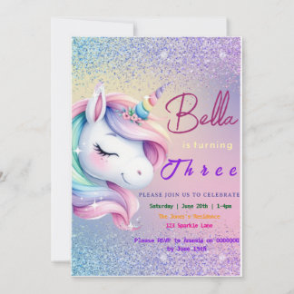 Unicorn Birthday Invitation Pastel Rainbow Party