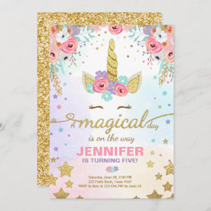 Unicorn Birthday Invitation Pink Gold Magical