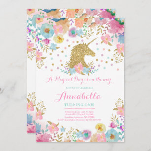 Unicorn Birthday Invitation Pink Gold Unicorn
