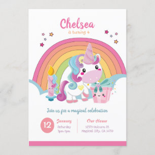Unicorn Birthday Invitation Rainbow Party