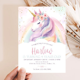 Unicorn Birthday Invitation Template, Rainbow Unic