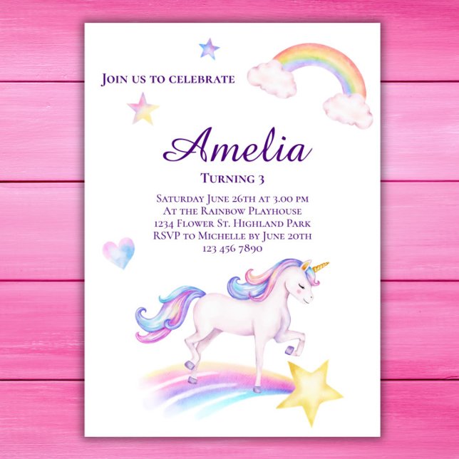 Unicorn Birthday Invitation Unicorn Birthday Party (Creator Uploaded)