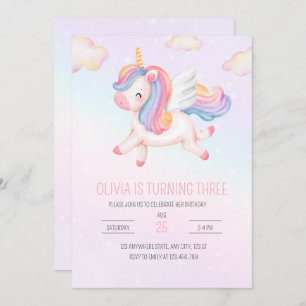 Unicorn Birthday Invitation, Unicorn Rainbow Party Invitation