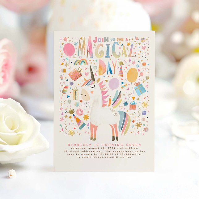 Unicorn Birthday Invitations Modern Pastel (Magical Unicorn Modern Birthday Invitation)