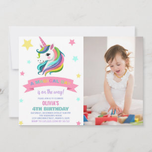 Unicorn Birthday Invitations with photo