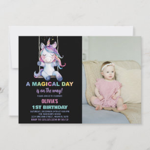 Unicorn Birthday Invitations with photo