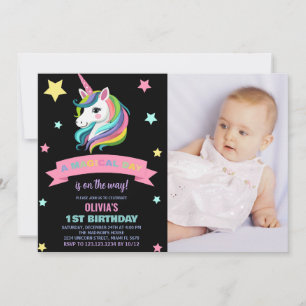 Unicorn Birthday Invitations with photo