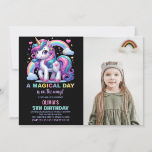 Unicorn Birthday Invitations with photo