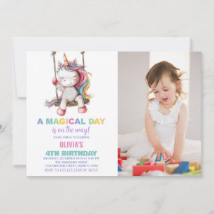 Unicorn Birthday Invitations with photo