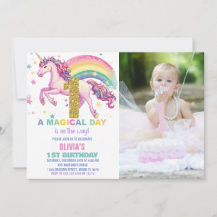 Unicorn Birthday Invitations with picture