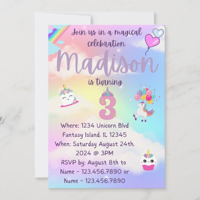 Unicorn Birthday Invite (Front)