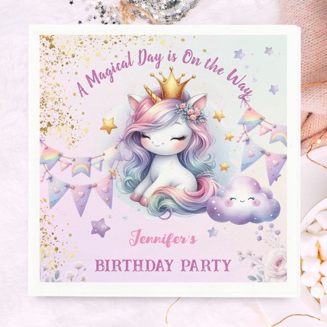 Unicorn Birthday Invite Girl Pink Purple Paper  Napkin (Creator Uploaded)
