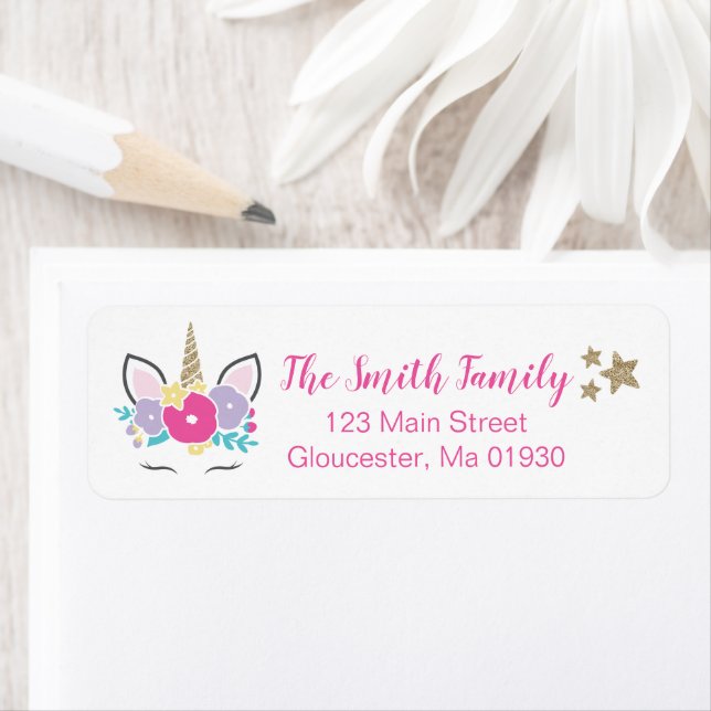 Unicorn Birthday Invite Return Address Label (Insitu)