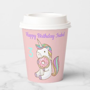 Unicorn Birthday Little Girl's Name & Age Sip Lids Paper Cups