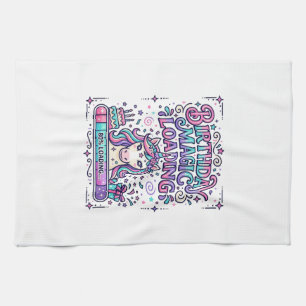 Unicorn Birthday Magic Loading Colourful Marketpla Tea Towel