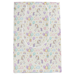 Unicorn Birthday Magic – Pastel Balloons & Cakes Medium Gift Bag