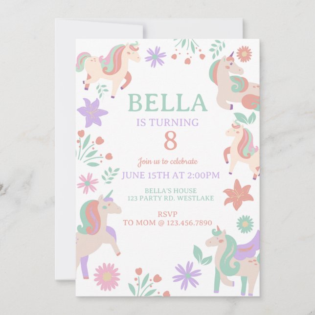 Unicorn Birthday, Magical Celebration, Invitation (Front)