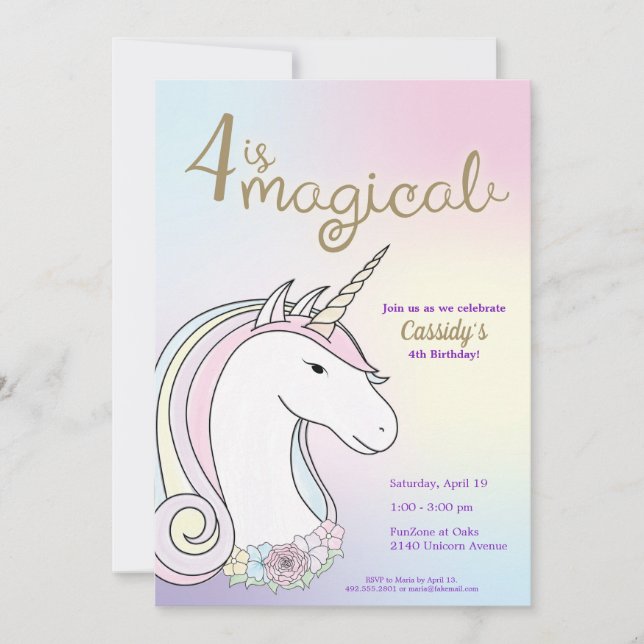 Unicorn Birthday; Magical Girls Party Invitation (Front)