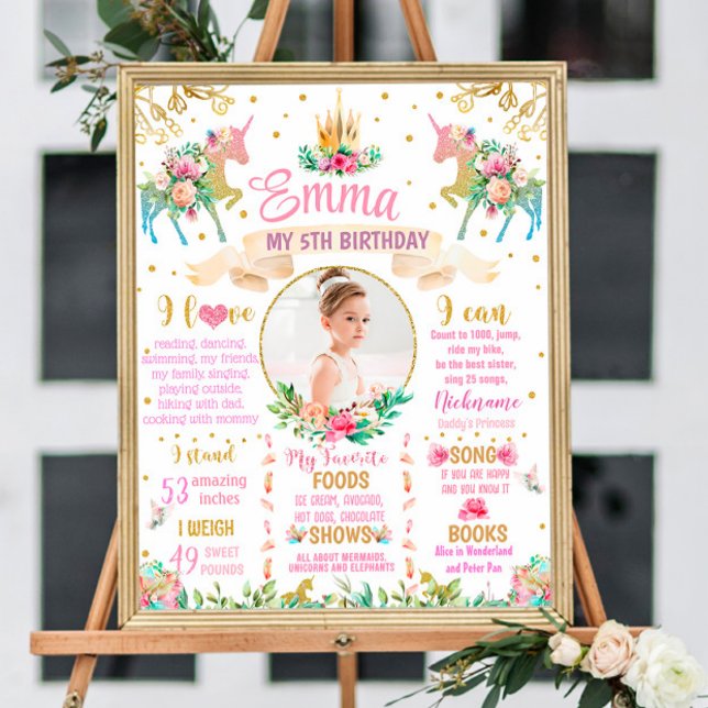 Unicorn Birthday milestone sign with photo 1075 (Creator Uploaded)