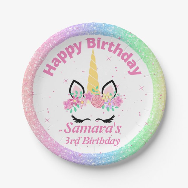 Unicorn Birthday  Paper Plate (Front)