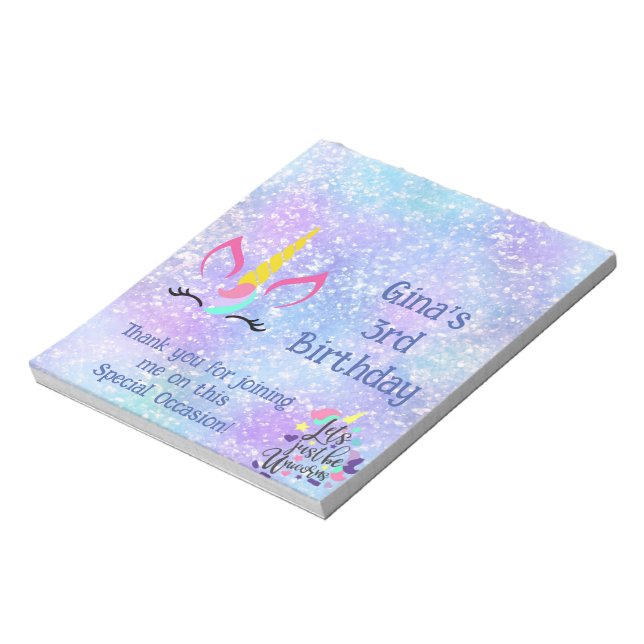 Unicorn Birthday Party Candy Bar Wrappers Favours Notepad (Rotated)