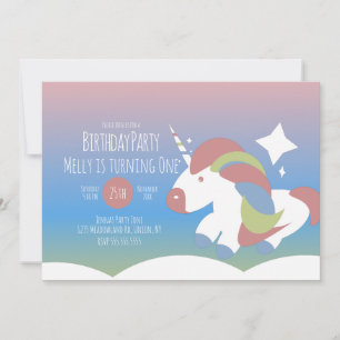 Unicorn Birthday Party Clouds Colourful Gradient Invitation