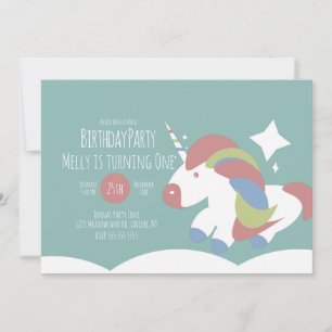 Unicorn Birthday Party Clouds Colourful Simple Invitation
