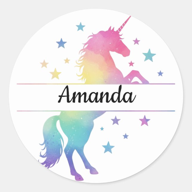 Unicorn Birthday Party Favor Name Sticker (Front)