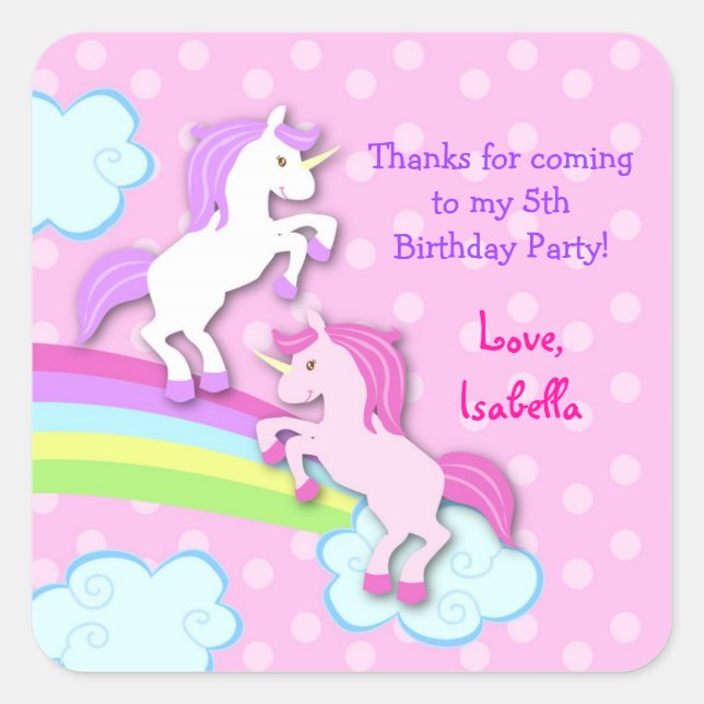 Unicorn Birthday Party Favour Stickers (Front)