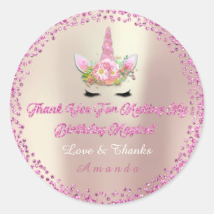 Unicorn Birthday Party Favour Thank Steal Girly 16 Classic Round Sticker