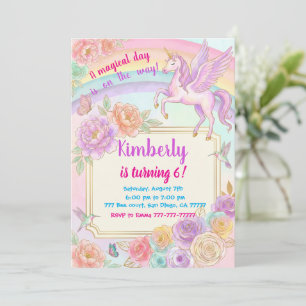Unicorn Birthday Party Flowers Invitation