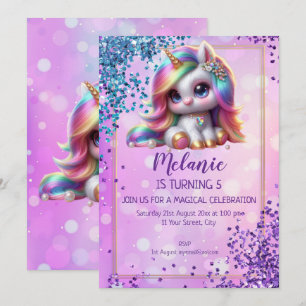 Unicorn Birthday Party Girl Invitation