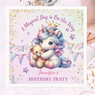 Unicorn Birthday Party Girl Pink Gold Cute Napkin