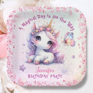 Unicorn Birthday Party Girl Pink Purple Paper Plate