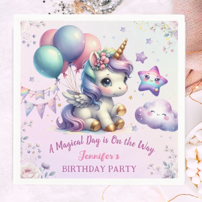 Unicorn Birthday Party Girl Purple & Gold Napkin (Creator Uploaded)
