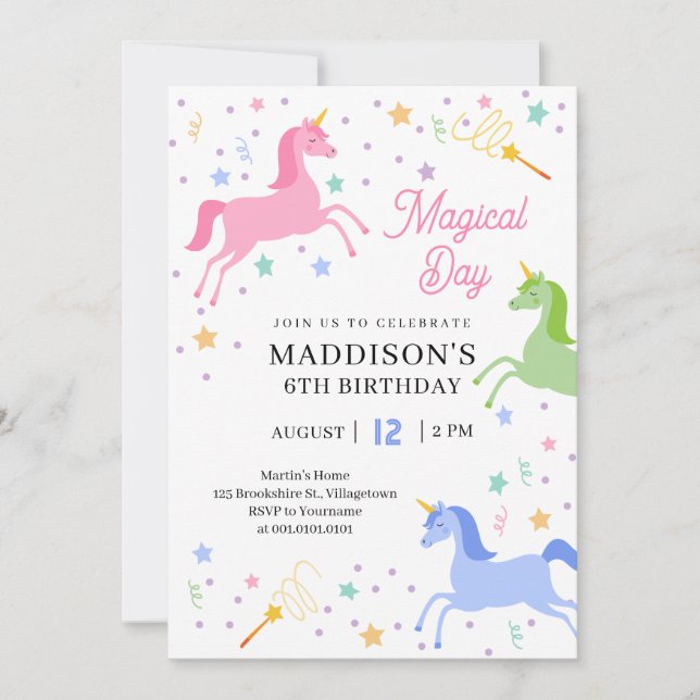 Unicorn Birthday Party Invitation (Front)