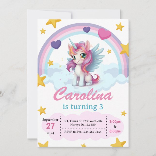 Unicorn Birthday Party Invitation (Front)