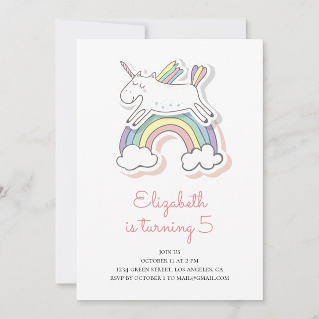 Unicorn. Birthday party invitation. Baby girl Invitation (Front)