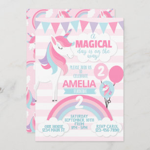 Unicorn Birthday Party Invitation Invite