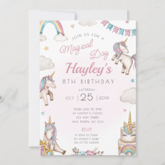Unicorn Birthday Party Invitation Magical Day