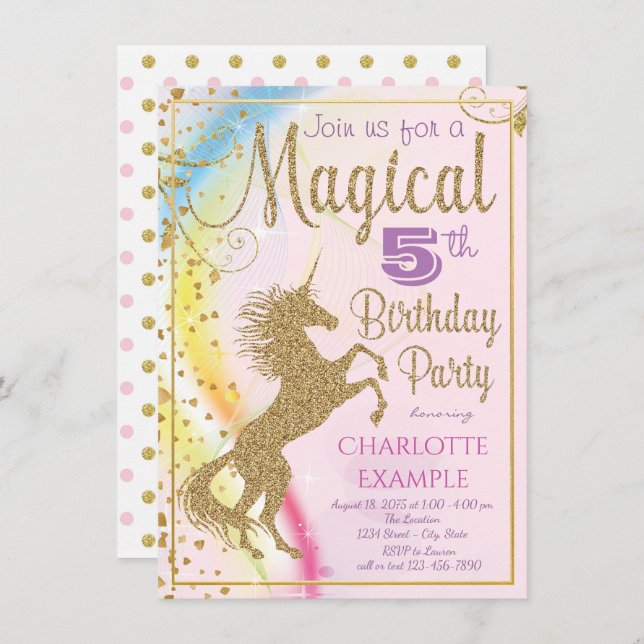 Unicorn Birthday Party Invitations (Front/Back)